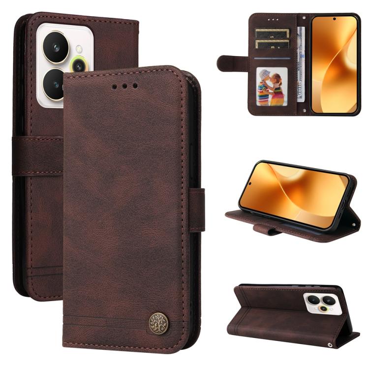 Skin Feel Life Tree Metal Button Leather Phone Case, For Realme 16 Pro+ 5G, For Realme 16 Pro 5G, For Realme 15x 5G India / Realme C85 5G, For Realme C85 Pro 4G, For Realme 15T 5G, For Realme Narzo 80 Lite 4G / C71 India                                ...