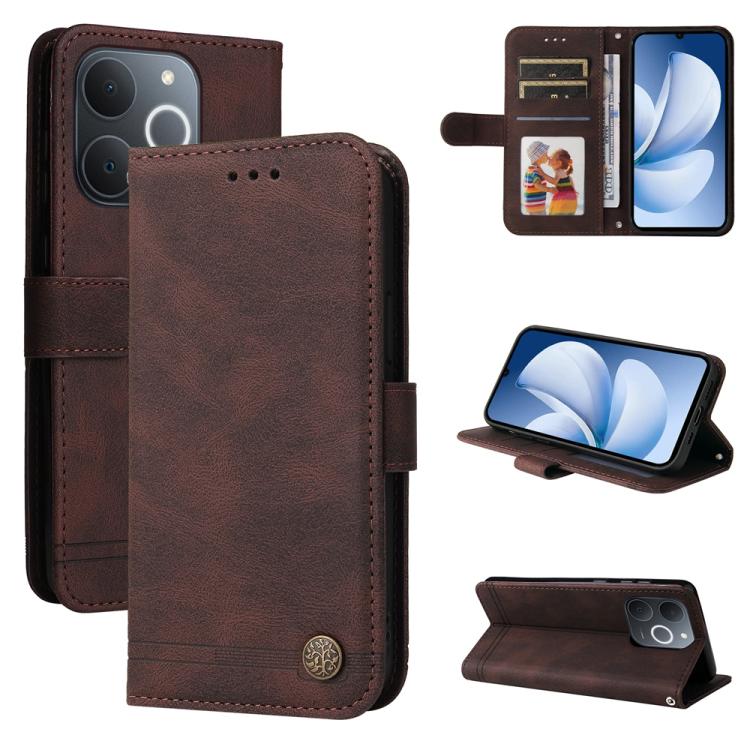Skin Feel Life Tree Metal Button Leather Phone Case, For Realme 16 Pro+ 5G, For Realme 16 Pro 5G, For Realme 15x 5G India / Realme C85 5G, For Realme C85 Pro 4G, For Realme 15T 5G, For Realme Narzo 80 Lite 4G / C71 India                                ...
