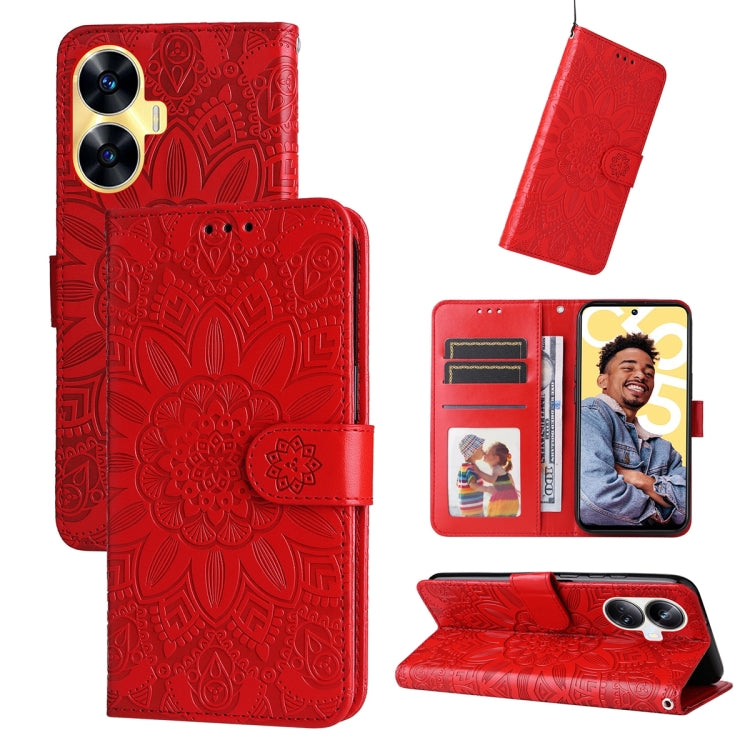 Embossed Sunflower Leather Phone Case, For Realme 12 Pro+, For Realme C67 4G Global, For Realme C67 Global / 11 5G Taiwan Version, For Realme 11 4G Global, For Realme C53 / Narzo N53, For Realme 11, For Realme 11 Pro / 11 Pro+, For Realme C65 4G       ...