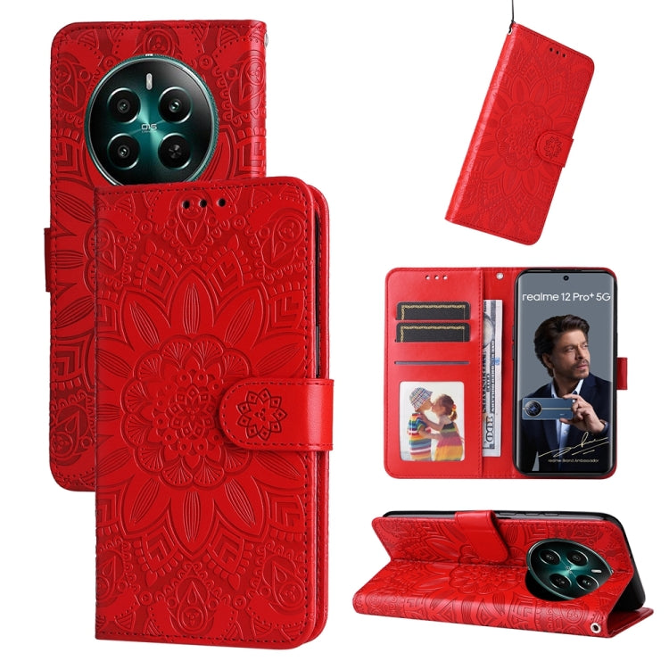 Embossed Sunflower Leather Phone Case, For Realme 14 Pro+ Global, For Realme 14 Pro Global, For Realme GT 7 Pro, For Realme 13+, For Realme 13 Pro / 13 Pro+ / P1 Pro Global, For Realme GT 6 / GT Neo6 SE, For Realme C63 / C61  / Note 60, For Realme 12 5...