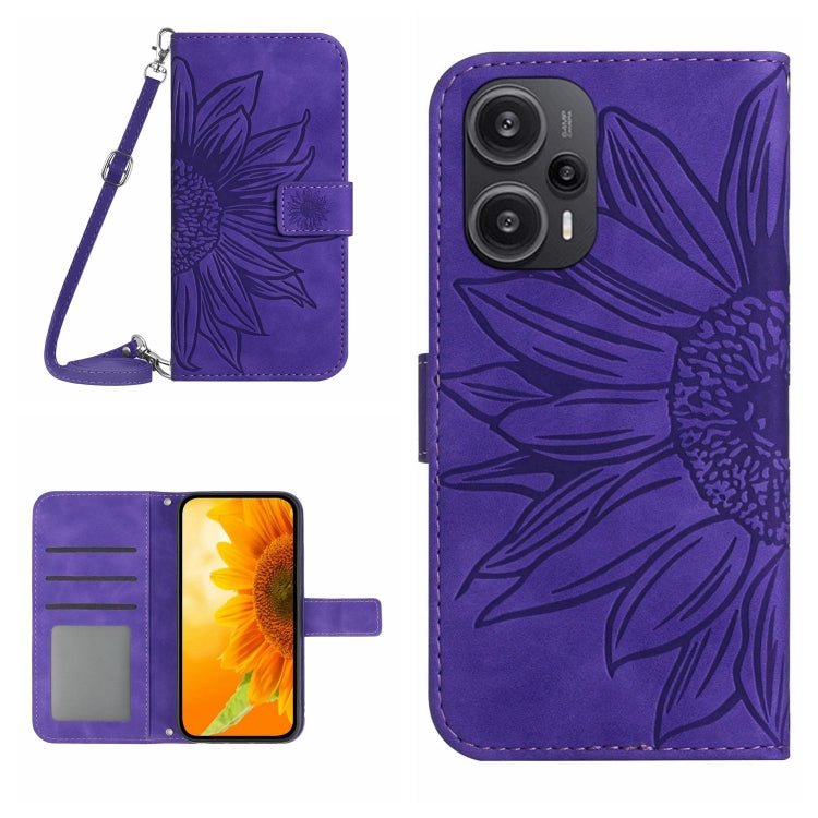 Skin Feel Sun Flower Embossed Flip Leather Phone Case with Lanyard, For Xiaomi Redmi 12 5G, For Xiaomi 13T / 13T Pro, For Xiaomi Redmi 12 4G Global, For Xiaomi Poco F5