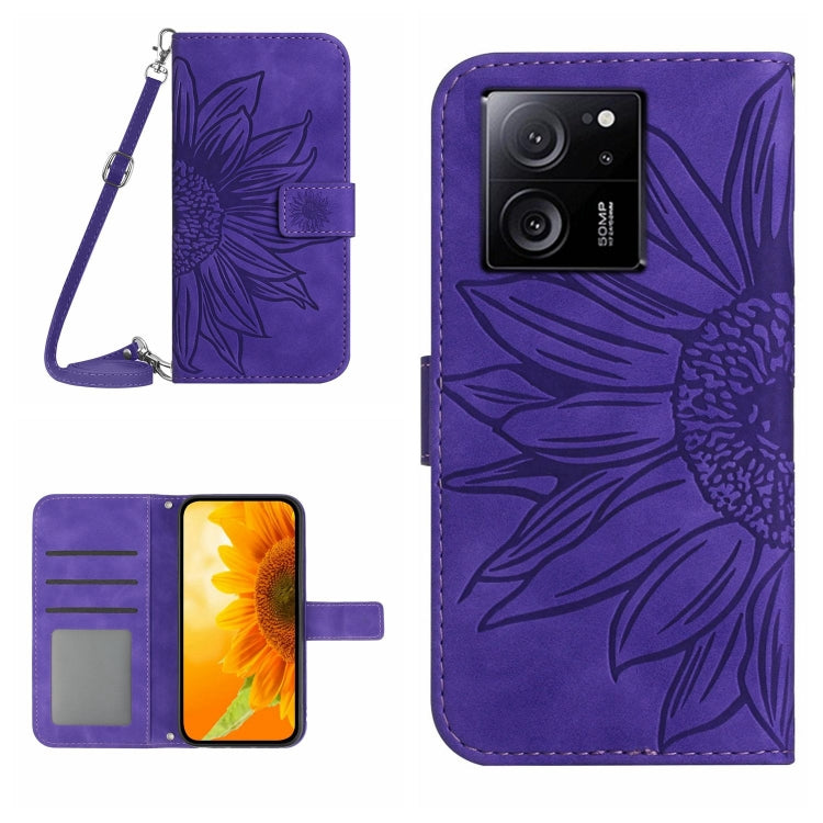 Skin Feel Sun Flower Embossed Flip Leather Phone Case with Lanyard, For Xiaomi Redmi 12 5G, For Xiaomi 13T / 13T Pro, For Xiaomi Redmi 12 4G Global, For Xiaomi Poco F5
