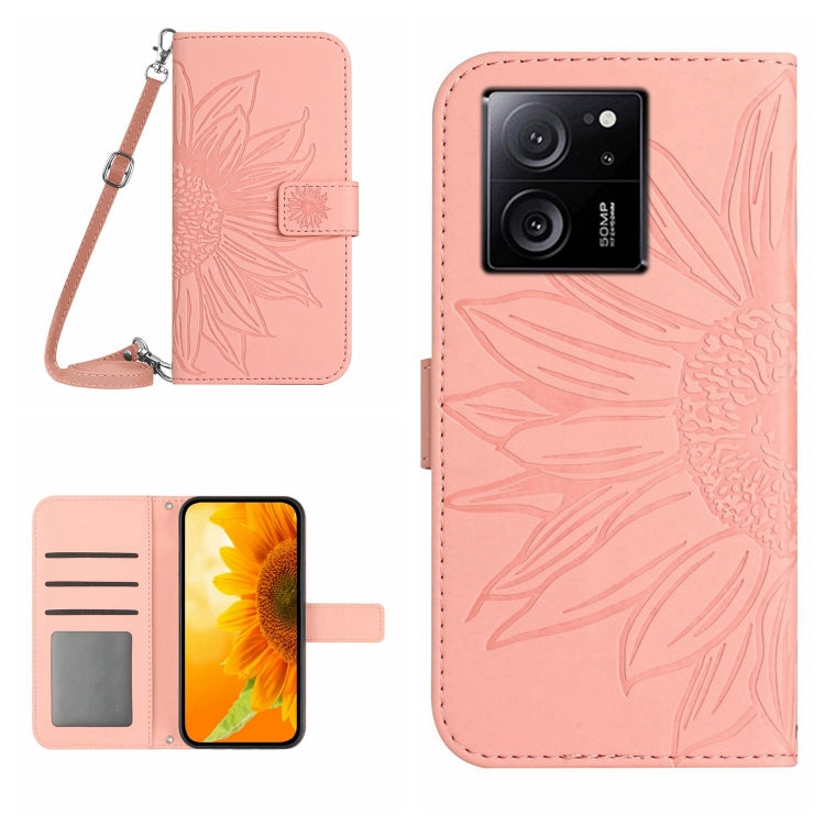 Skin Feel Sun Flower Embossed Flip Leather Phone Case with Lanyard, For Xiaomi Redmi 12 5G, For Xiaomi 13T / 13T Pro, For Xiaomi Redmi 12 4G Global, For Xiaomi Poco F5