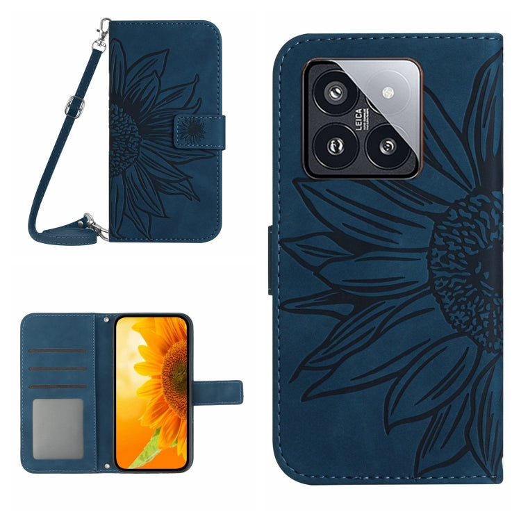 Skin Feel Sun Flower Embossed Flip Leather Phone Case with Lanyard, For Xiaomi 14 Ultra, For Xiaomi 14 Pro, For Xiaomi 14, For Xiaomi Redmi 13C 4G