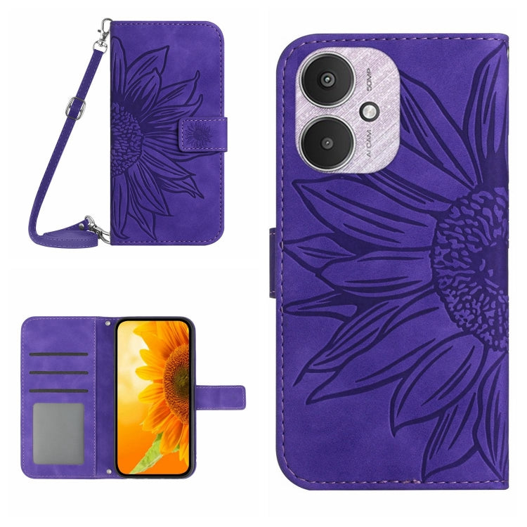Skin Feel Sun Flower Embossed Flip Leather Phone Case with Lanyard, For Xiaomi Redmi 13 4G Global / 5G Global, For Xiaomi Redmi A3, For Xiaomi Redmi Note 13 4G Global, For Xiaomi Redmi 13C 5G