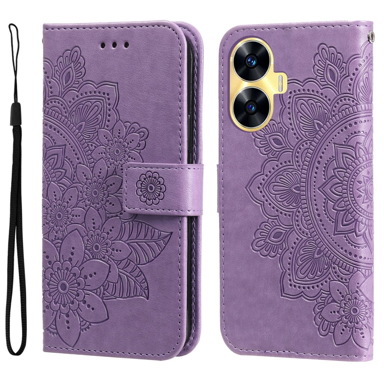 Seven-petal Flowers Embossing Leather Phone Case, For Realme C55