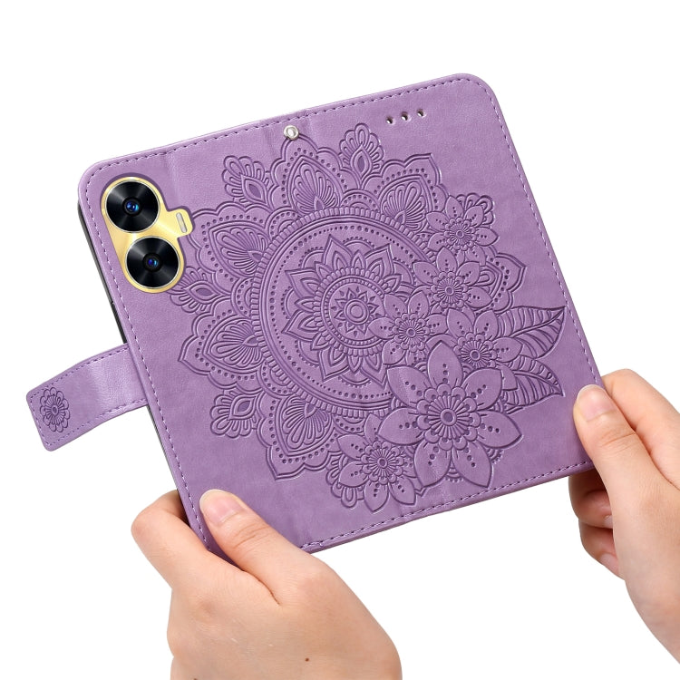Seven-petal Flowers Embossing Leather Phone Case, For Realme C55