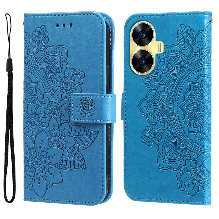 Seven-petal Flowers Embossing Leather Phone Case, For Realme C55