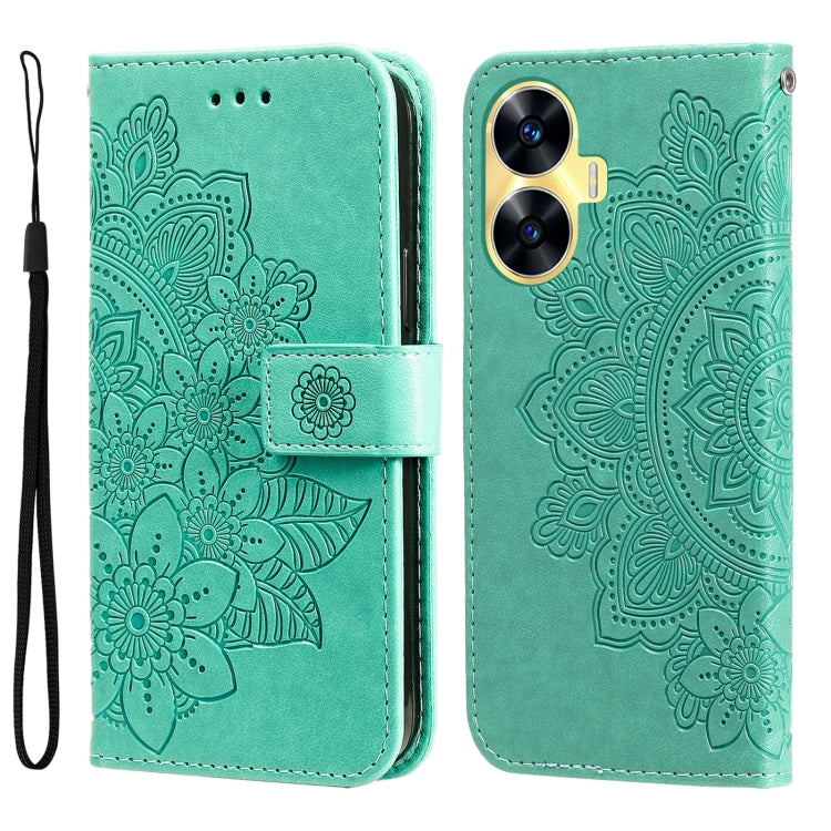 Seven-petal Flowers Embossing Leather Phone Case, For Realme C55