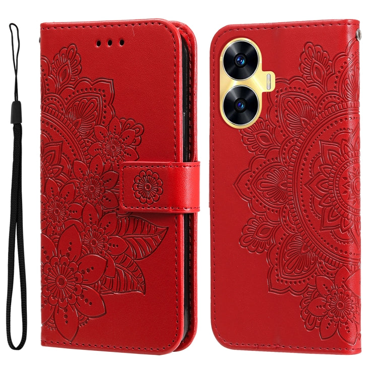 Seven-petal Flowers Embossing Leather Phone Case, For Realme C55