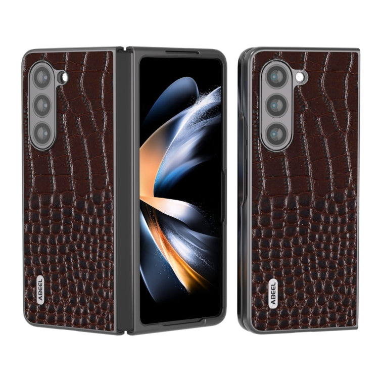 ABEEL Genuine Leather Crocodile Pattern Black Edge Phone Case, For Samsung Galaxy Z Flip6 / Flip7 FE, For Samsung Galaxy Z Fold6, For Samsung Galaxy Z Fold5, For Samsung Galaxy Z Flip5