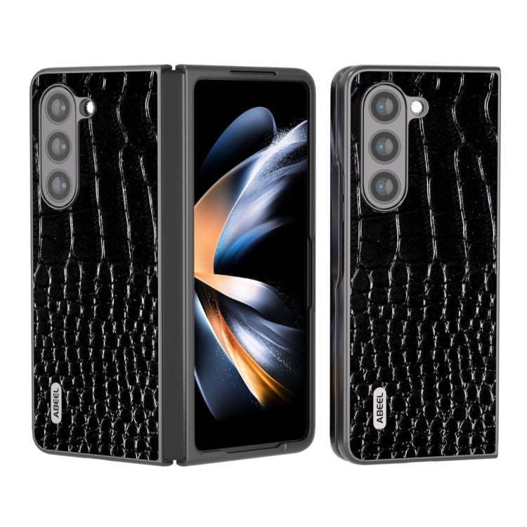 ABEEL Genuine Leather Crocodile Pattern Black Edge Phone Case, For Samsung Galaxy Z Flip6 / Flip7 FE, For Samsung Galaxy Z Fold6, For Samsung Galaxy Z Fold5, For Samsung Galaxy Z Flip5