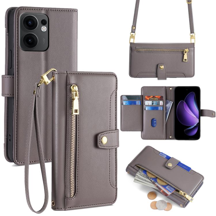 Sheep Texture Cross-body Zipper Wallet Leather Phone Case, For OPPO Reno13 F 5G / 4G, For OPPO A3 5G India, For OPPO Reno12 F 5G, For OPPO A3 Pro 5G India, For OPPO Reno12 5G Global, For OPPO A60 4G Global, For OPPO Reno11 F 5G, For OPPO Find X7 5G