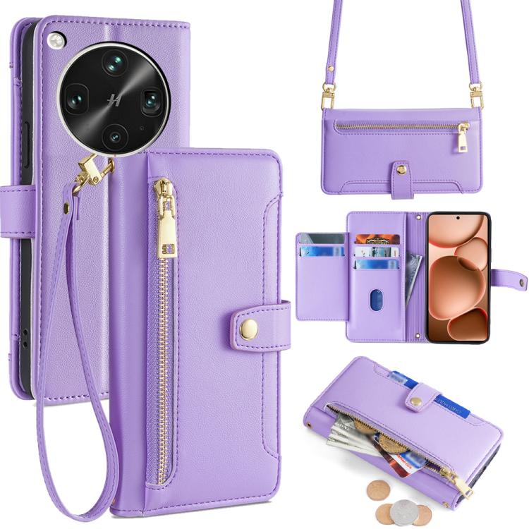 Sheep Texture Cross-body Zipper Wallet Leather Phone Case, For OPPO Reno14 F 5G, For OPPO A5x 5G Global, For OPPO A5 5G 2025 Global, For OPPO Reno14 Pro 5G, For OPPO Reno14 5G, For OPPO Find X8s+ 5G, For OPPO Find X8s 5G, For OPPO Find X8 Ultra 5G