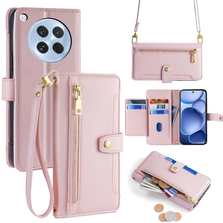 Sheep Texture Cross-body Zipper Wallet Leather Phone Case, For OPPO Reno14 F 5G, For OPPO A5x 5G Global, For OPPO A5 5G 2025 Global, For OPPO Reno14 Pro 5G, For OPPO Reno14 5G, For OPPO Find X8s+ 5G, For OPPO Find X8s 5G, For OPPO Find X8 Ultra 5G