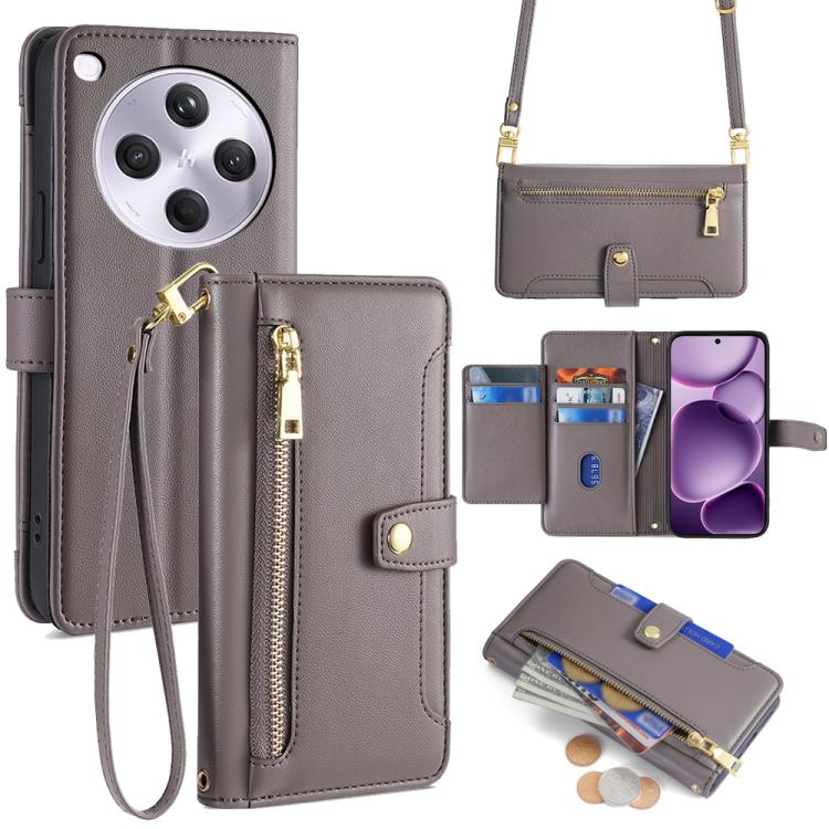 Sheep Texture Cross-body Zipper Wallet Leather Phone Case, For OPPO Reno14 F 5G, For OPPO A5x 5G Global, For OPPO A5 5G 2025 Global, For OPPO Reno14 Pro 5G, For OPPO Reno14 5G, For OPPO Find X8s+ 5G, For OPPO Find X8s 5G, For OPPO Find X8 Ultra 5G