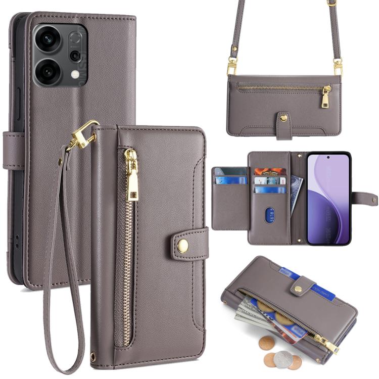 Sheep Texture Cross-body Zipper Wallet Leather Phone Case, For OPPO Reno14 F 5G, For OPPO A5x 5G Global, For OPPO A5 5G 2025 Global, For OPPO Reno14 Pro 5G, For OPPO Reno14 5G, For OPPO Find X8s+ 5G, For OPPO Find X8s 5G, For OPPO Find X8 Ultra 5G