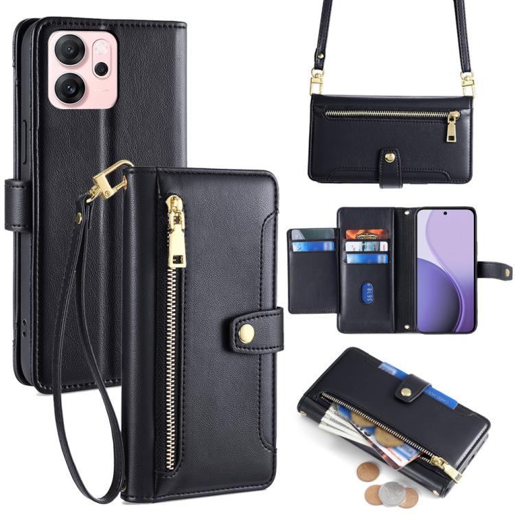 Sheep Texture Cross-body Zipper Wallet Leather Phone Case, For OPPO Reno14 F 5G, For OPPO A5x 5G Global, For OPPO A5 5G 2025 Global, For OPPO Reno14 Pro 5G, For OPPO Reno14 5G, For OPPO Find X8s+ 5G, For OPPO Find X8s 5G, For OPPO Find X8 Ultra 5G