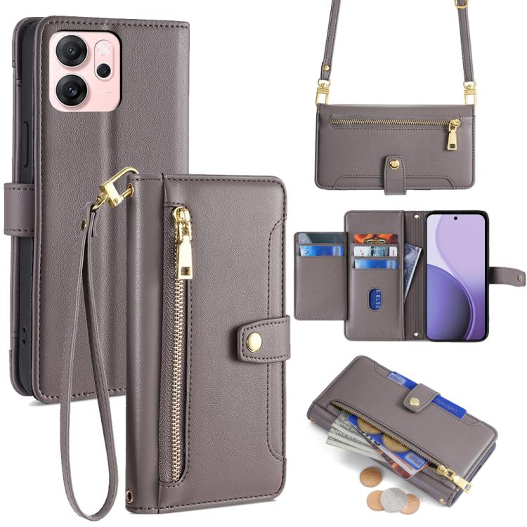 Sheep Texture Cross-body Zipper Wallet Leather Phone Case, For OPPO Reno14 F 5G, For OPPO A5x 5G Global, For OPPO A5 5G 2025 Global, For OPPO Reno14 Pro 5G, For OPPO Reno14 5G, For OPPO Find X8s+ 5G, For OPPO Find X8s 5G, For OPPO Find X8 Ultra 5G