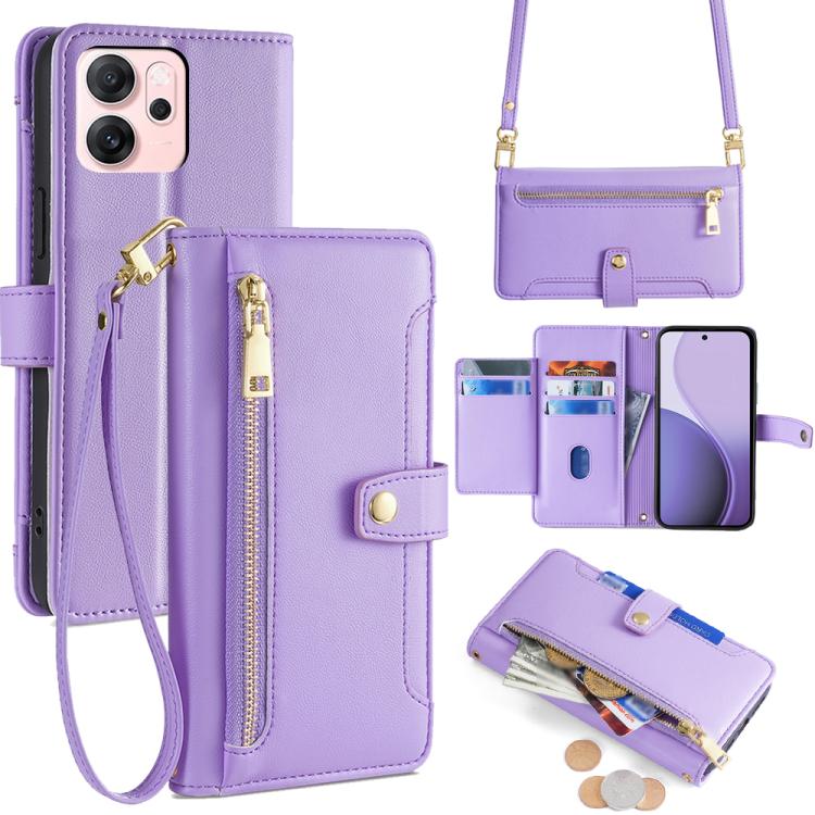 Sheep Texture Cross-body Zipper Wallet Leather Phone Case, For OPPO Reno14 F 5G, For OPPO A5x 5G Global, For OPPO A5 5G 2025 Global, For OPPO Reno14 Pro 5G, For OPPO Reno14 5G, For OPPO Find X8s+ 5G, For OPPO Find X8s 5G, For OPPO Find X8 Ultra 5G