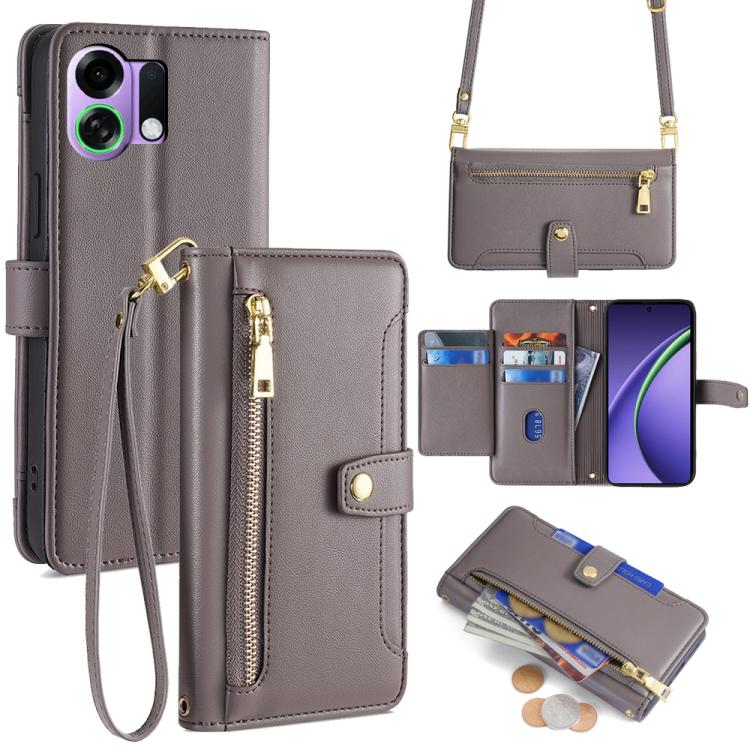 Sheep Texture Cross-body Zipper Wallet Leather Phone Case, For OPPO Find X9 Pro 5G, For OPPO K13 Turbo Pro 5G, For OPPO Reno14 F 5G, For OPPO A5x 5G Global, For OPPO A5 5G 2025 Global, For OPPO Reno14 Pro 5G, For OPPO Reno14 5G, For OPPO Find X8s+ 5G