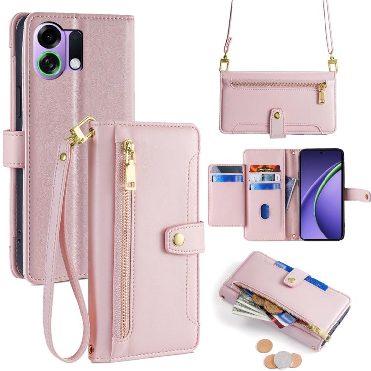 Sheep Texture Cross-body Zipper Wallet Leather Phone Case, For OPPO A6s 4G, For OPPO Reno15 F 5G, For OPPO A6x 4G Global, For OPPO Reno15 5G Global, For OPPO Find X9 5G, For OPPO F31 5G, For OPPO Find X9 Pro 5G, For OPPO K13 Turbo Pro 5G