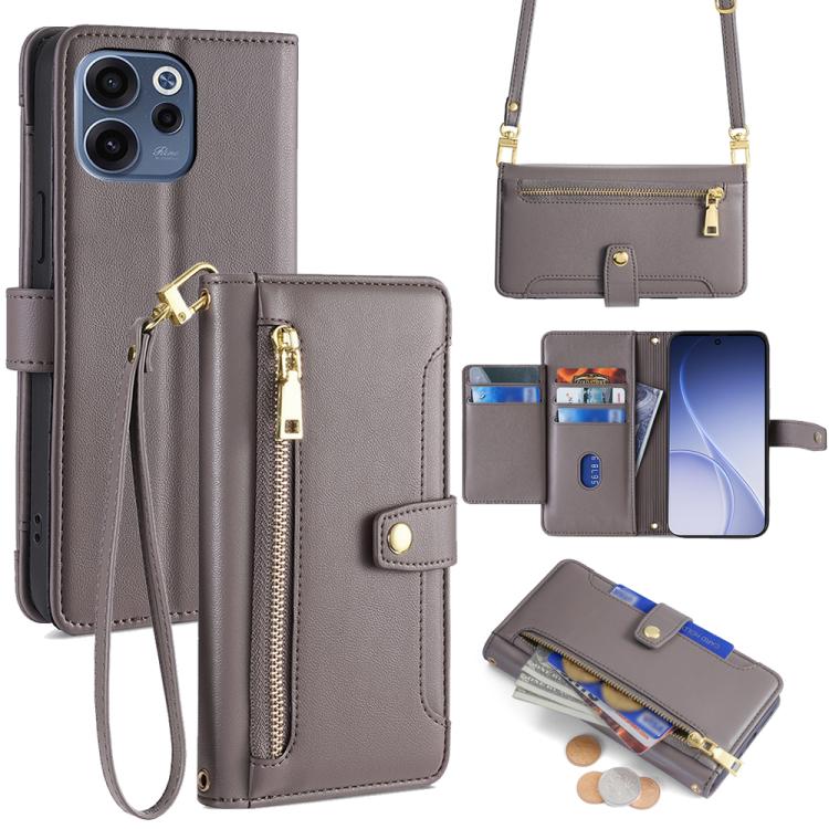 Sheep Texture Cross-body Zipper Wallet Leather Phone Case, For OPPO A6s 4G, For OPPO Reno15 F 5G, For OPPO A6x 4G Global, For OPPO Reno15 5G Global, For OPPO Find X9 5G, For OPPO F31 5G, For OPPO Find X9 Pro 5G, For OPPO K13 Turbo Pro 5G