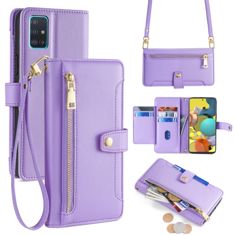 Sheep Texture Cross-body Zipper Wallet Leather Phone Case, For Samsung Galaxy A51 4G