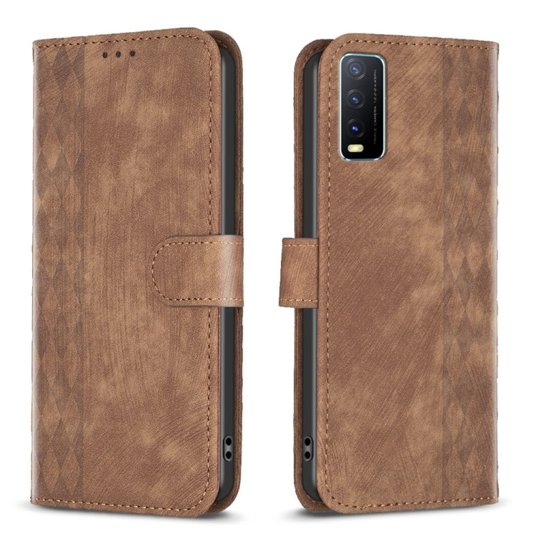Plaid Embossed Leather Phone Case, For vivo Y11 / Y15 / Y12 / Y17, For vivo Y20, For vivo Y21 / Y21s / Y31s, For vivo Y35 4G / Y22s