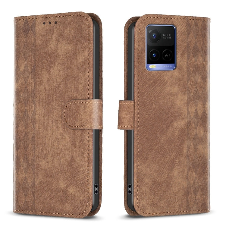 Plaid Embossed Leather Phone Case, For vivo Y11 / Y15 / Y12 / Y17, For vivo Y20, For vivo Y21 / Y21s / Y31s, For vivo Y35 4G / Y22s