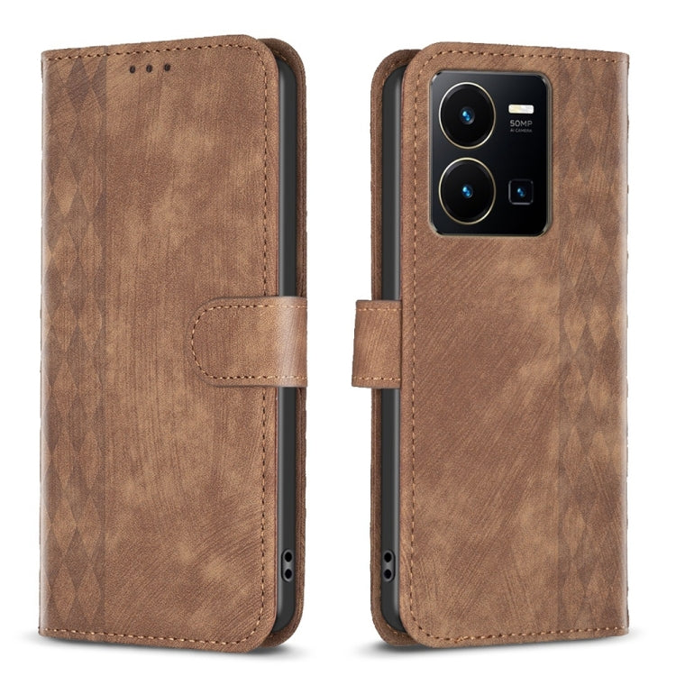 Plaid Embossed Leather Phone Case, For vivo Y11 / Y15 / Y12 / Y17, For vivo Y20, For vivo Y21 / Y21s / Y31s, For vivo Y35 4G / Y22s
