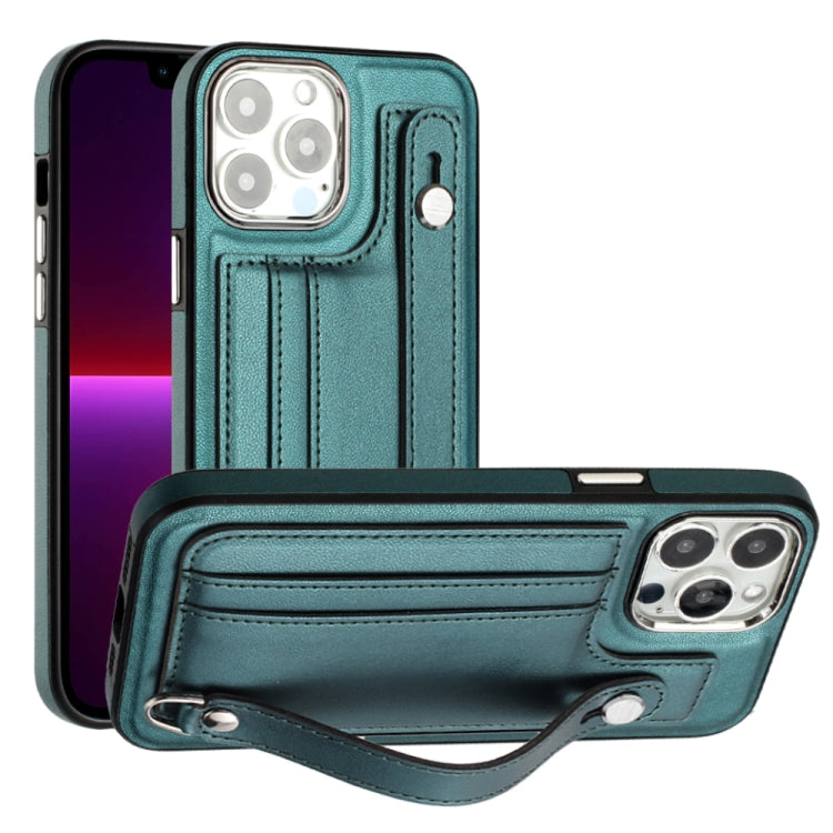 Shockproof Leather Phone Case with Wrist Strap, For iPhone 13, For iPhone 13 Pro, For iPhone 13 Pro Max, For iPhone 12 / 12 Pro, For iPhone 12 Pro Max, For iPhone 11, For iPhone 11 Pro, For iPhone 11 Pro Max