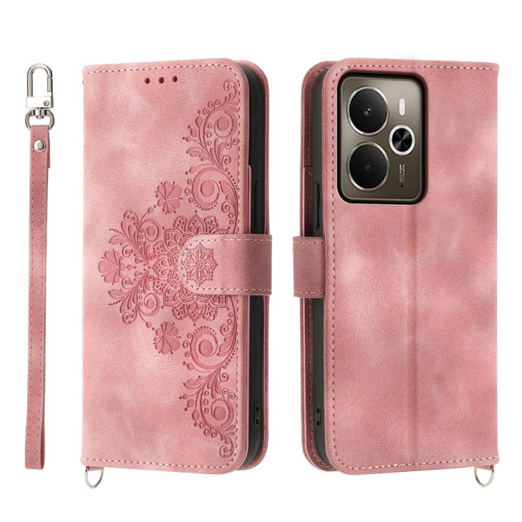 Skin Feel Flowers Embossed Wallet Leather Phone Case, For Realme C100 4G, For Realme 16 5G, For Realme C85 5G / Realme 15x 5G, For Realme C85 Pro 4G, For Realme 15 5G / Realme 15 Pro 5G, For Realme 14 / Realme P3 5G, For Realme 14 Pro+, For Realme 14 P...
