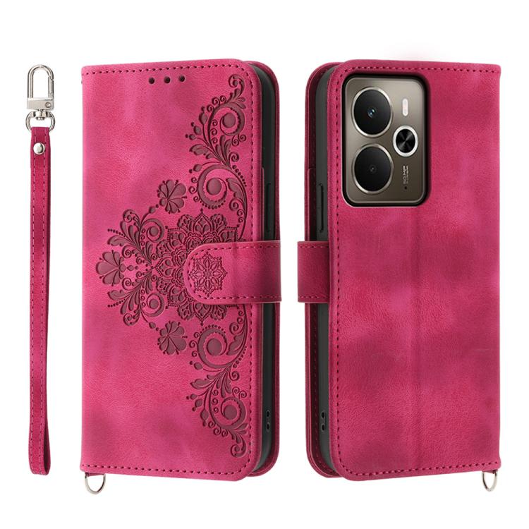 Skin Feel Flowers Embossed Wallet Leather Phone Case, For Realme C100 4G, For Realme 16 5G, For Realme C85 5G / Realme 15x 5G, For Realme C85 Pro 4G, For Realme 15 5G / Realme 15 Pro 5G, For Realme 14 / Realme P3 5G, For Realme 14 Pro+, For Realme 14 P...