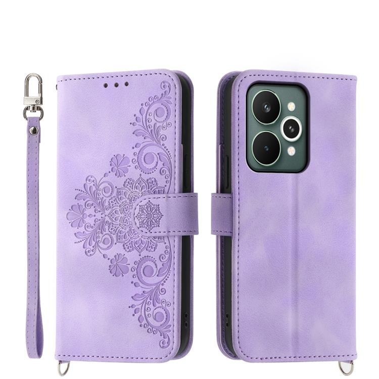 Skin Feel Flowers Embossed Wallet Leather Phone Case, For Realme C100 4G, For Realme 16 5G, For Realme C85 5G / Realme 15x 5G, For Realme C85 Pro 4G, For Realme 15 5G / Realme 15 Pro 5G, For Realme 14 / Realme P3 5G, For Realme 14 Pro+, For Realme 14 P...