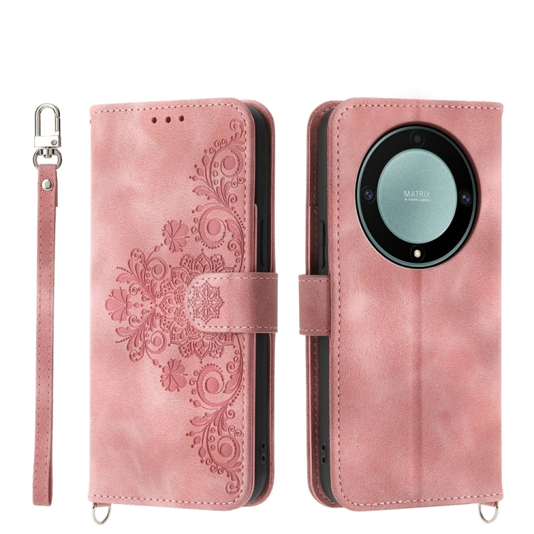 Skin Feel Flowers Embossed Wallet Leather Phone Case, For Honor X9a