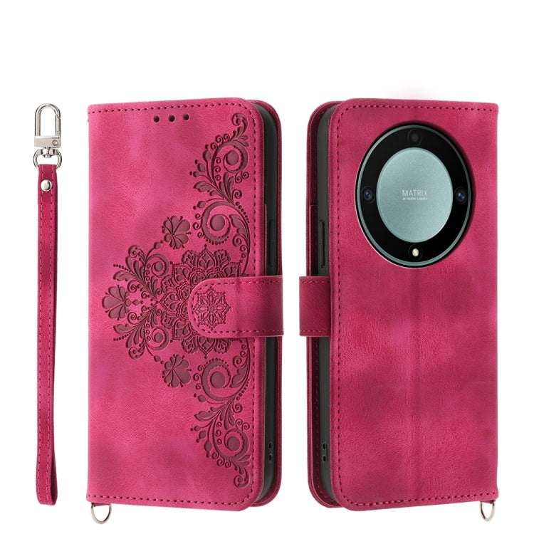 Skin Feel Flowers Embossed Wallet Leather Phone Case, For Honor X9a