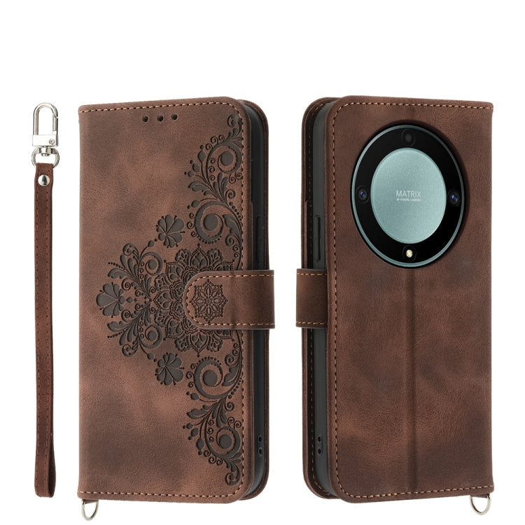 Skin Feel Flowers Embossed Wallet Leather Phone Case, For Honor X9a