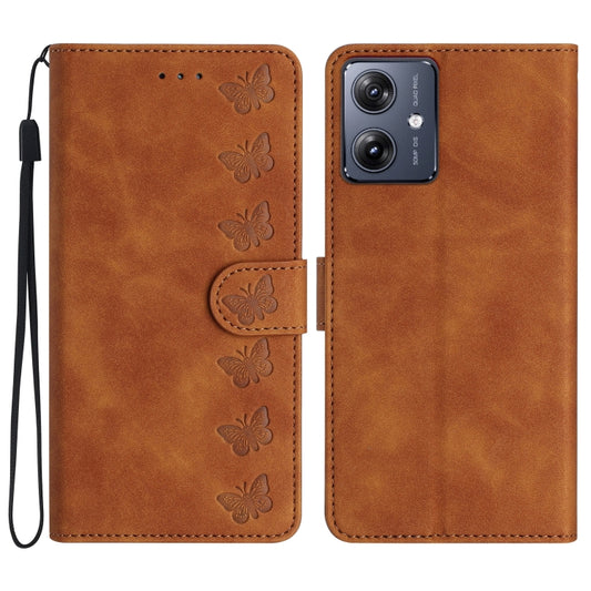 Seven Butterflies Embossed Leather Phone Case, For Motorola Moto G14 4G, For Motorola Edge 40, For Motorola Moto G13, For Motorola Moto E13, For Motorola Moto G73, For Motorola Moto E22, For Motorola Moto G42, For Motorola Moto G62