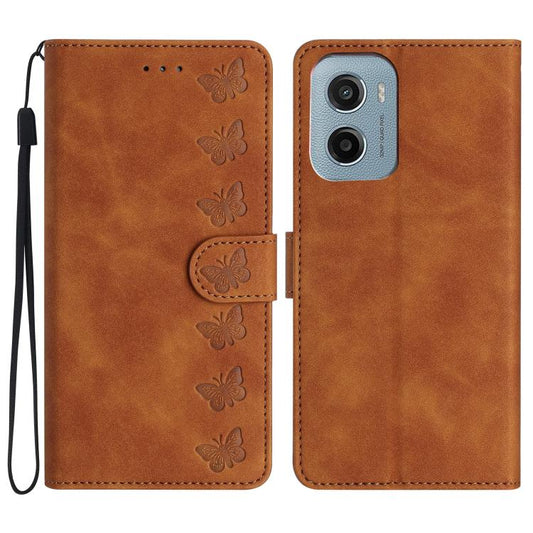 Seven Butterflies Embossed Leather Phone Case, For Motorola Moto E15, For Motorola Moto G05, For Motorola Moto G15, For Motorola Edge 50 5G, For Motorola Edge 50 Pro, For Motorola Edge 50 Fusion, For Motorola Moto G84 5G, For Motorola Moto G54 5G