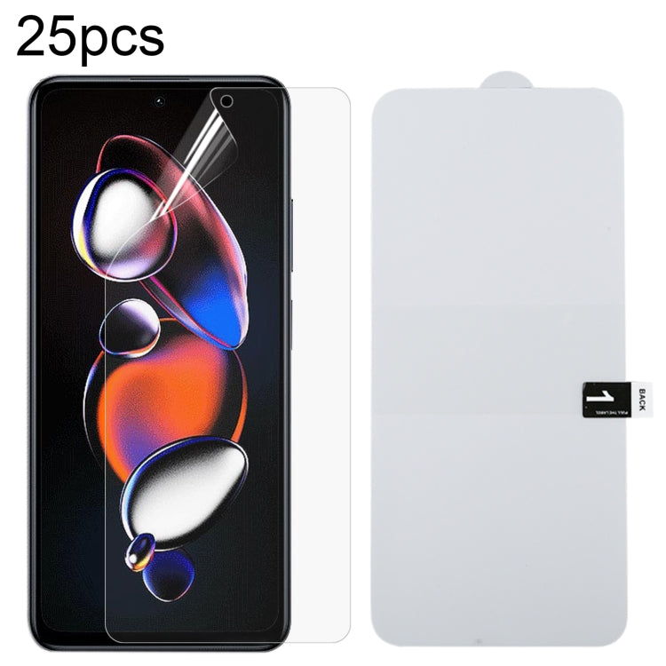 25pcs Full Screen Protector Explosion-proof Hydrogel Film, For Xiaomi Redmi 12 / 12R / 12 5G / Note 12R / Poco M6 Pro, For Xiaomi 13T Pro, For Xiaomi Redmi Note 12T Pro, For Xiaomi 13T