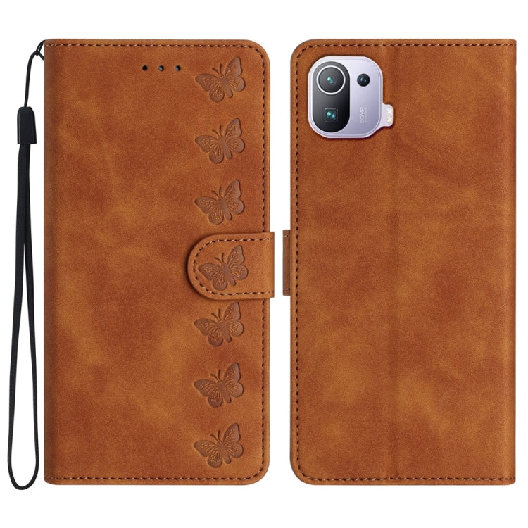 Seven Butterflies Embossed Leather Phone Case, For Xiaomi 11T / 11T Pro, For Xiaomi Redmi 10, For Xiaomi Mi 11 Ultra, For Xiaomi Mi 11 Pro, For Xiaomi Redmi Note 10 5G, For Xiaomi Redmi 9A, For Xiaomi Redmi 9, For Xiaomi Redmi 9C
