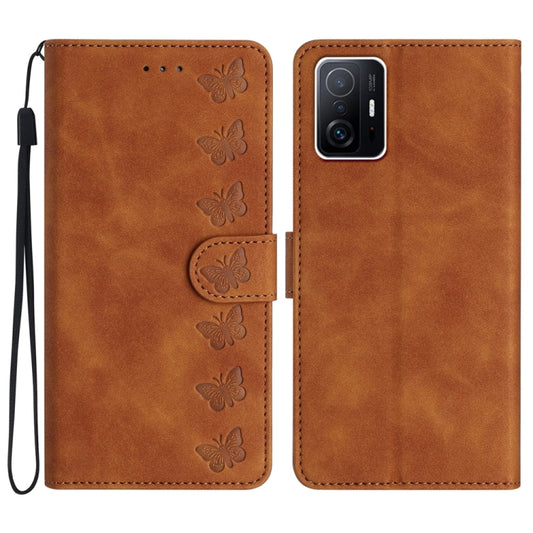 Seven Butterflies Embossed Leather Phone Case, For Xiaomi 11T / 11T Pro, For Xiaomi Redmi 10, For Xiaomi Mi 11 Ultra, For Xiaomi Mi 11 Pro, For Xiaomi Redmi Note 10 5G, For Xiaomi Redmi 9A, For Xiaomi Redmi 9, For Xiaomi Redmi 9C