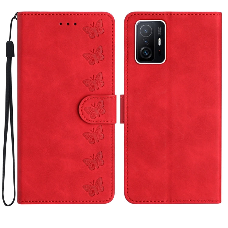 Seven Butterflies Embossed Leather Phone Case, For Xiaomi 11T / 11T Pro, For Xiaomi Redmi 10, For Xiaomi Mi 11 Ultra, For Xiaomi Mi 11 Pro, For Xiaomi Redmi Note 10 5G, For Xiaomi Redmi 9A, For Xiaomi Redmi 9, For Xiaomi Redmi 9C