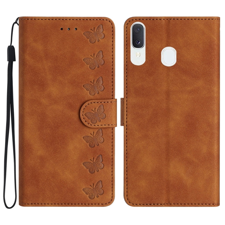 Seven Butterflies Embossed Leather Phone Case, For Samsung Galaxy A22 5G, For Samsung Galaxy A23 5G, For Samsung Galaxy A24 4G, For Samsung Galaxy A32 4G, For Samsung Galaxy A32 5G, For Samsung Galaxy A33 5G, For Samsung Galaxy A34, For Samsung Galaxy A40