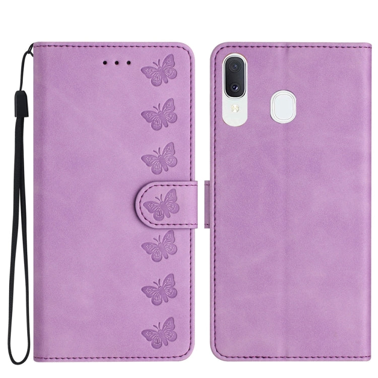 Seven Butterflies Embossed Leather Phone Case, For Samsung Galaxy A22 5G, For Samsung Galaxy A23 5G, For Samsung Galaxy A24 4G, For Samsung Galaxy A32 4G, For Samsung Galaxy A32 5G, For Samsung Galaxy A33 5G, For Samsung Galaxy A34, For Samsung Galaxy A40