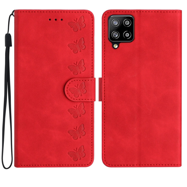 Seven Butterflies Embossed Leather Phone Case, For Samsung Galaxy A41, For Samsung Galaxy A42 5G, For Samsung Galaxy A50, For Samsung Galaxy A51, For Samsung Galaxy A52 5G, For Samsung Galaxy A53, For Samsung Galaxy A54, For Samsung Galaxy A70
