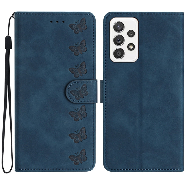 Seven Butterflies Embossed Leather Phone Case, For Samsung Galaxy A41, For Samsung Galaxy A42 5G, For Samsung Galaxy A50, For Samsung Galaxy A51, For Samsung Galaxy A52 5G, For Samsung Galaxy A53, For Samsung Galaxy A54, For Samsung Galaxy A70
