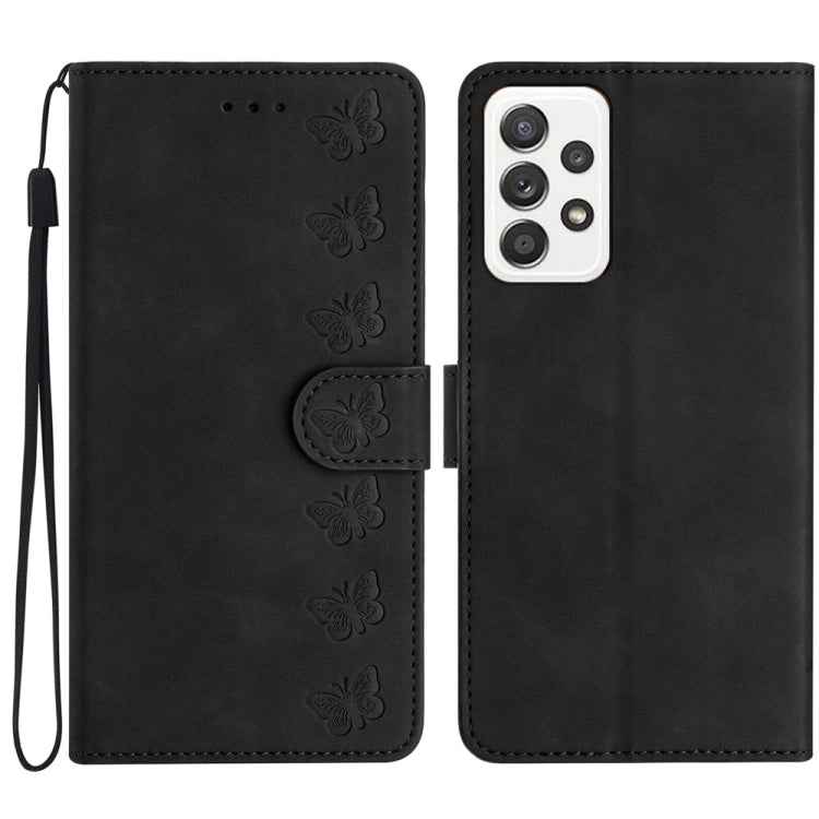 Seven Butterflies Embossed Leather Phone Case, For Samsung Galaxy A71, For Samsung Galaxy A72 5G, For Samsung Galaxy A73 5G, For Samsung Galaxy M23, For Samsung Galaxy M32, For Samsung Galaxy M52 5G, For Samsung Galaxy M53