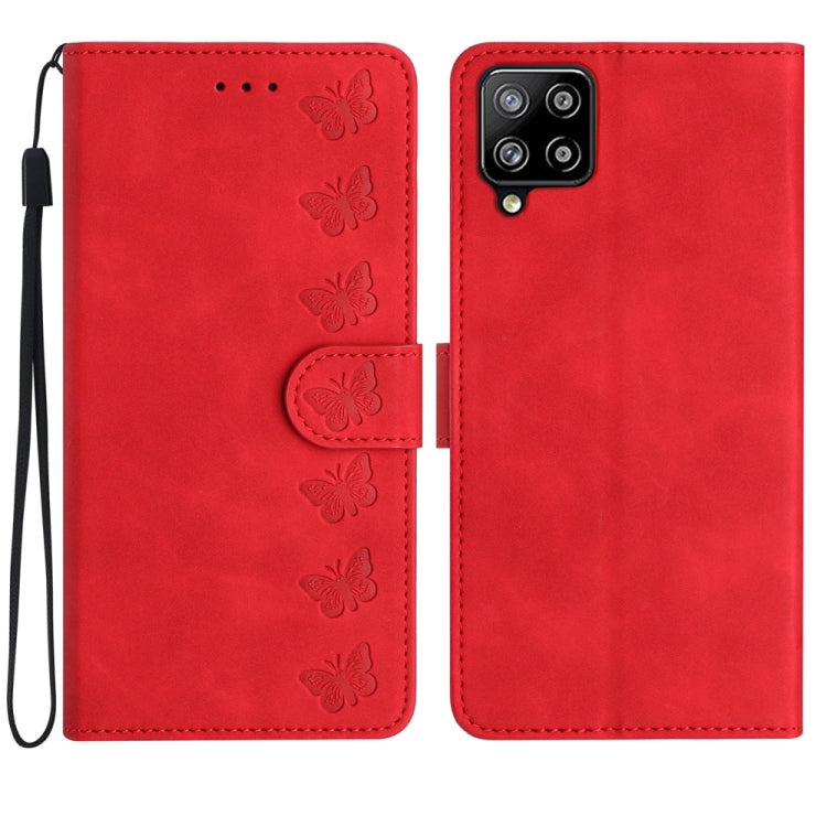 Seven Butterflies Embossed Leather Phone Case, For Samsung Galaxy A71, For Samsung Galaxy A72 5G, For Samsung Galaxy A73 5G, For Samsung Galaxy M23, For Samsung Galaxy M32, For Samsung Galaxy M52 5G, For Samsung Galaxy M53